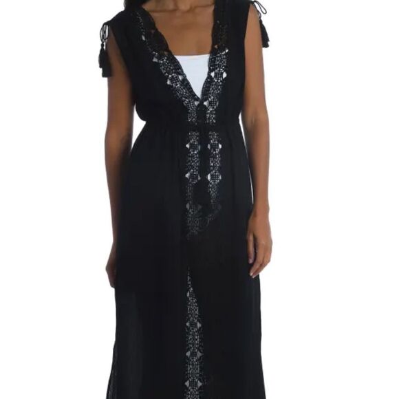 NWT LA BLANCA Island Fare Cotton Crochet Cover Up Midi Dress - Picture 1 of 9